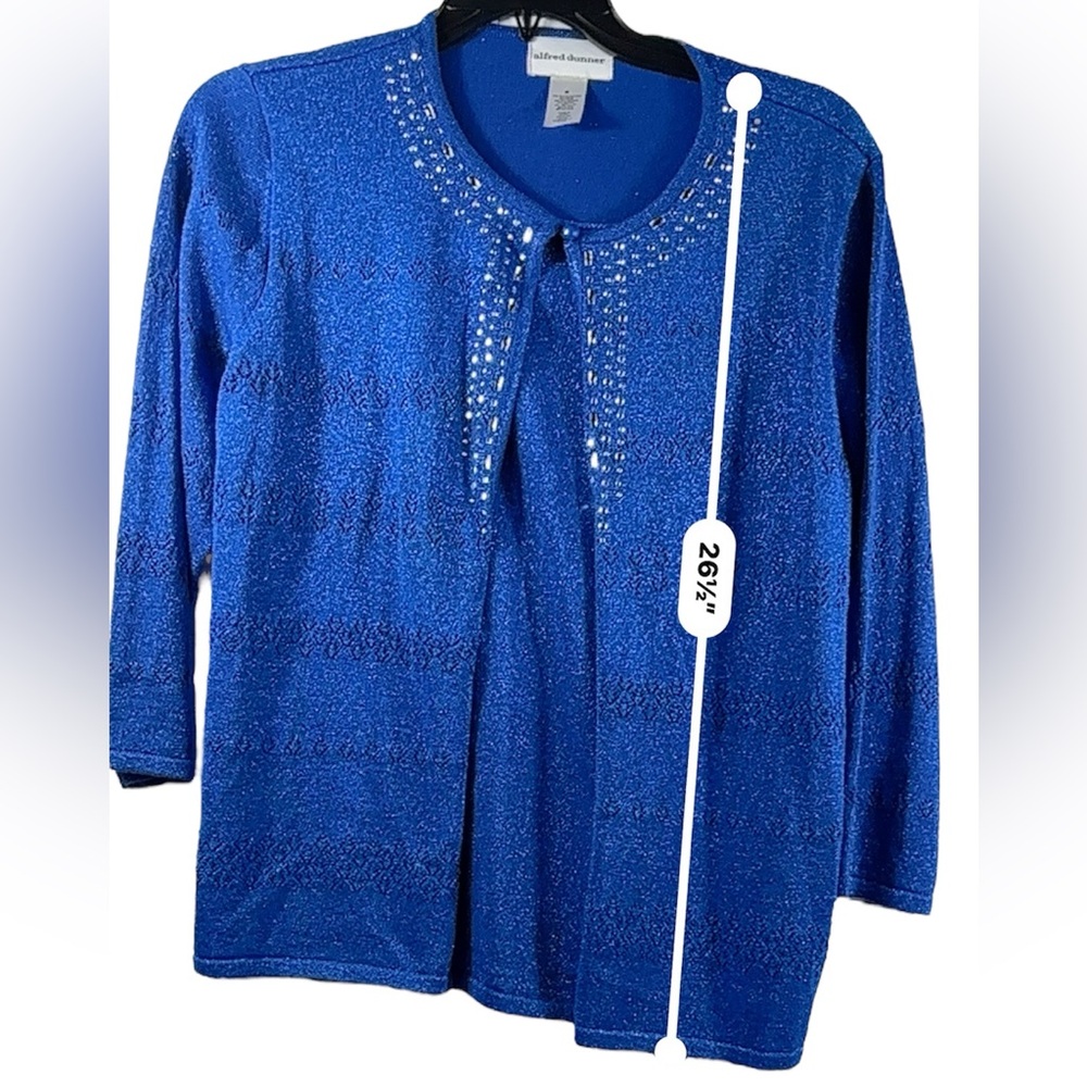 Alfred Dunner Cobalt Blue Twinset Built in Cami one Button Sweater Size Womens M - Picture 7 of 11